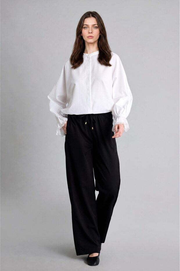 Regular Fit Elastic Lace-Up Waist Wide Leg Pants G9199Ax26Au