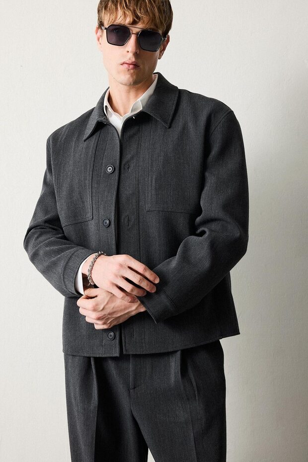 Regular Fit Polo Collar Lined Blazer Jacket G6393Ax26Au