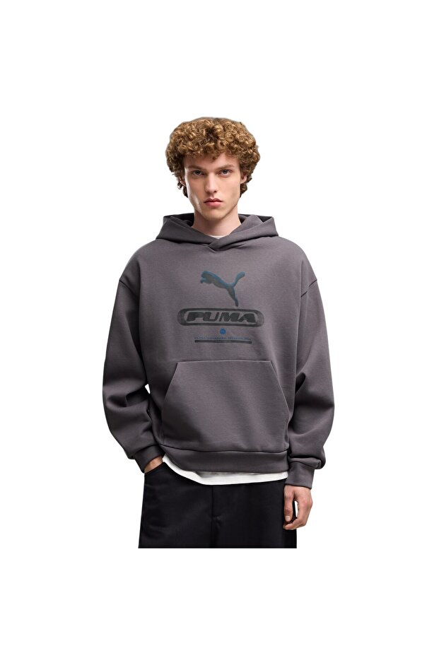 Men's Gray Sport Street Boxy Graph Sweatshirt