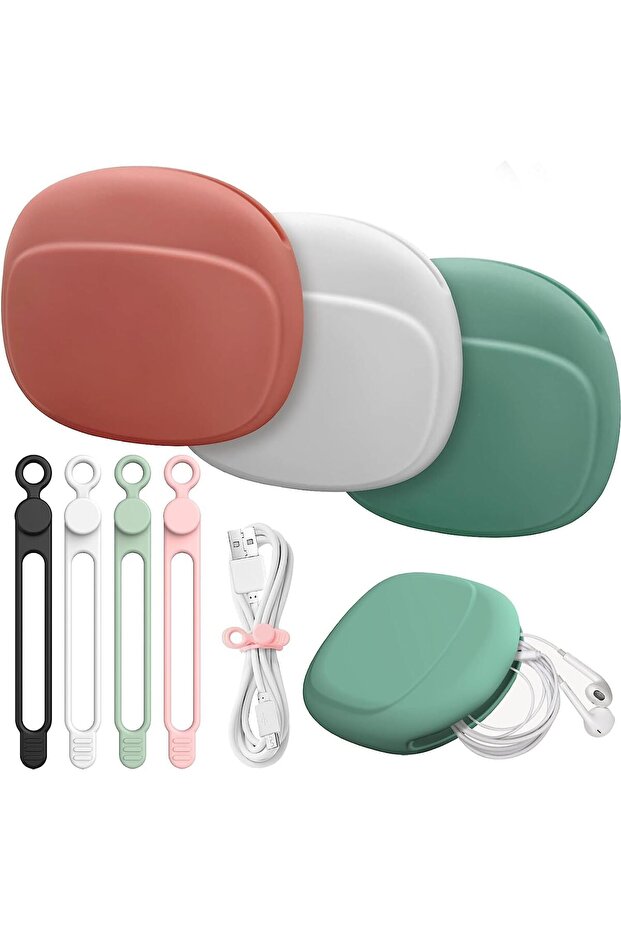 3 Pcs Silicone Headphone Organizer and Cable Ties,Reusable Fastening Cord Straps,Data Cable Storage Case,Mini Key Box,Soft Accessories Kit