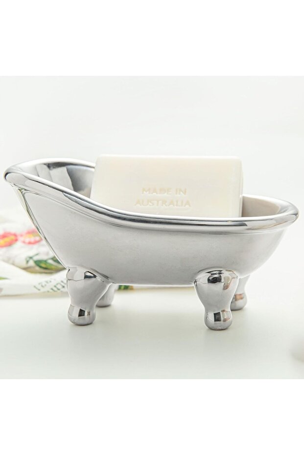Mini Plastic Bathtub Soap Dish,Decorative Clawfoot Bathroom Soap Holder,Silver