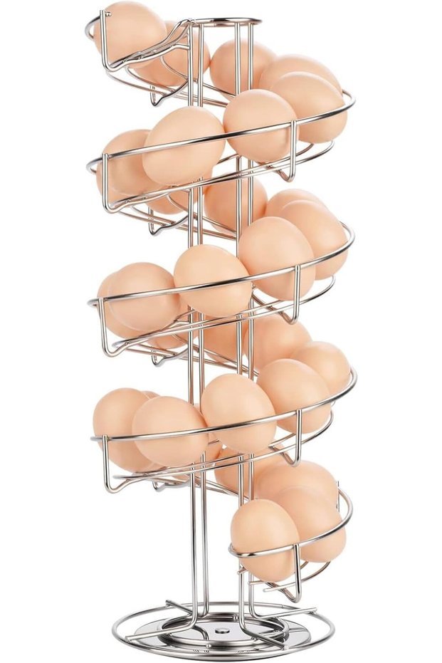 Spiral Design Metal Egg Skelter,36-Egg Capacity Countertop Dispenser and Storage Rack,Silvery