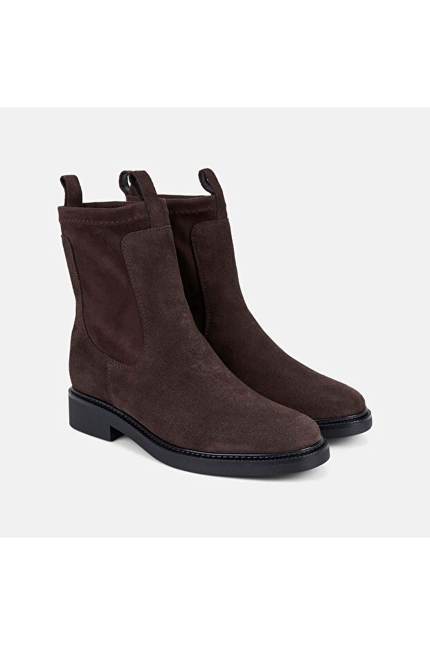 Women's Dark Brown Stretch Ankle Detailed Suede Leather Boots