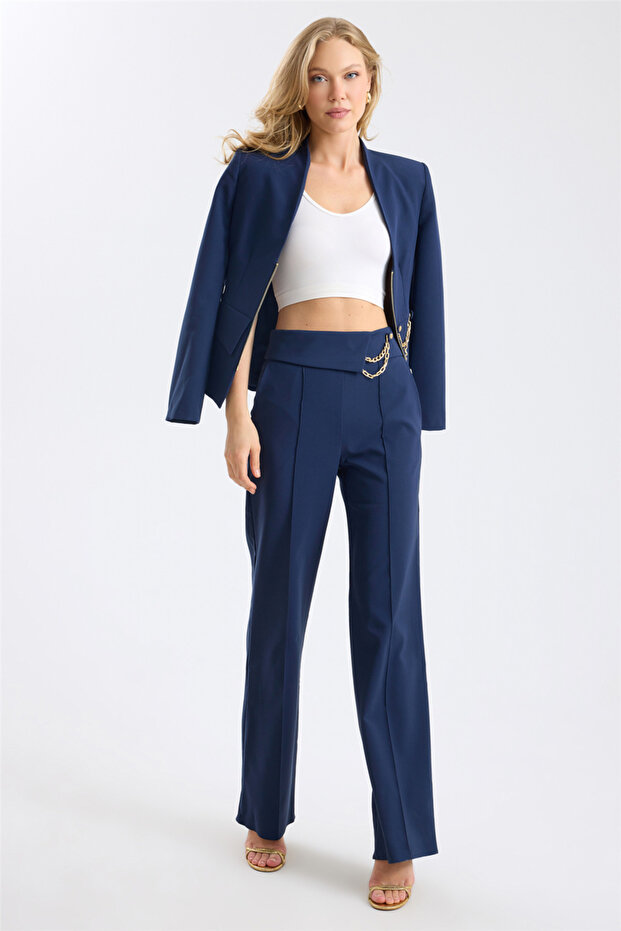 Wide Leg Technical Trousers with Buckle Detail