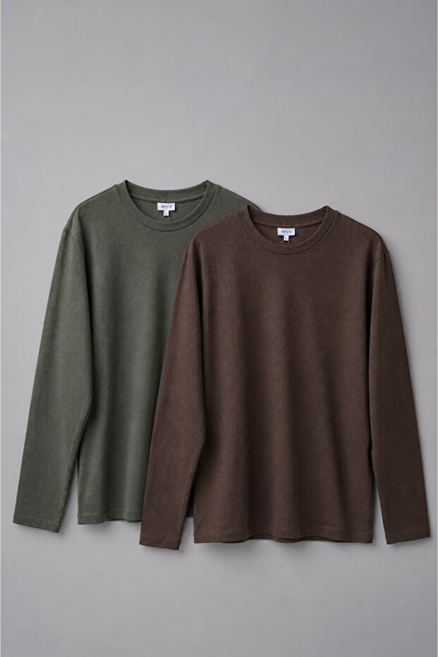 Men's Crew Neck Long Sleeve Basic T-Shirt Set of 2