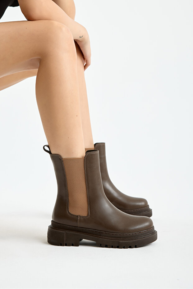 Women's Brown High-Sole Comfortable Elastic Boots