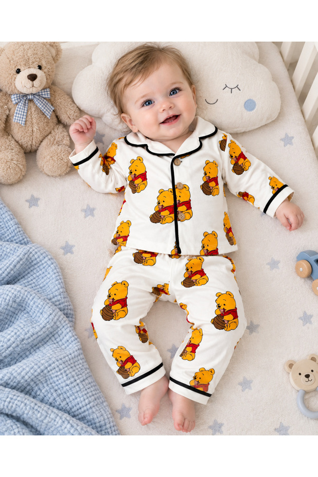 Wnnie Printed Long-Sleeved Top and Bottom Baby Pajama Set -100% Cotton