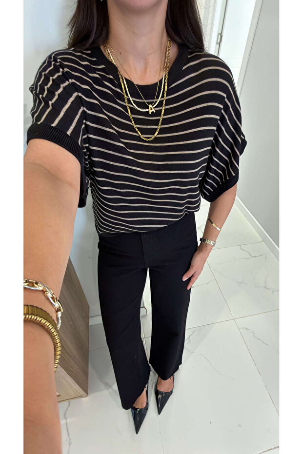 Varde Black Beige Striped Knitwear