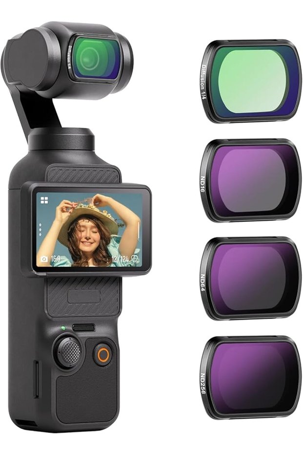 طقم فلتر مغناطيسي ND وفلتر انتشار أسود 1/4 متوافق مع DJI Osmo Pocket 4 و Pocket