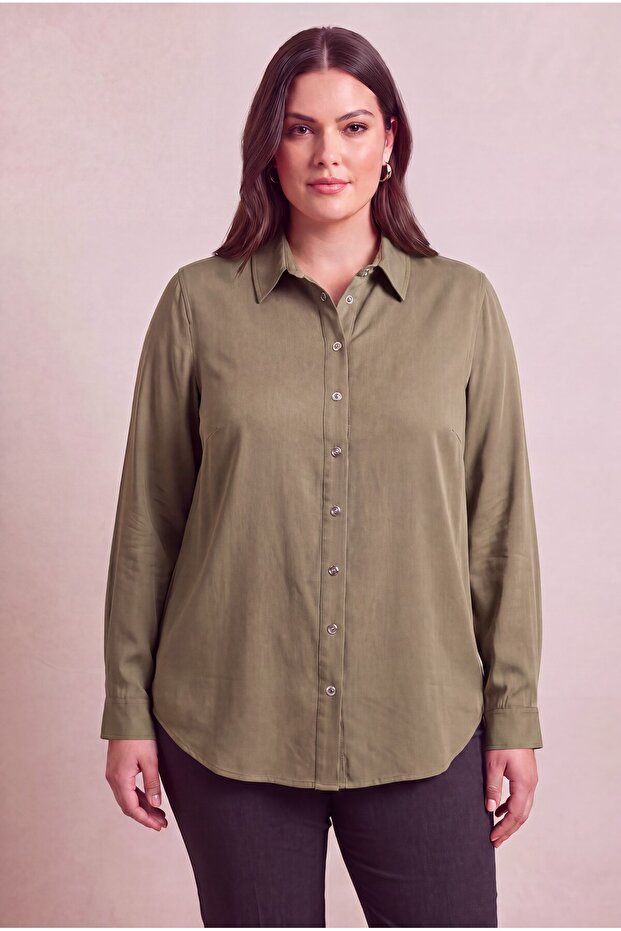 Tensel Plus Size Shirt Khaki