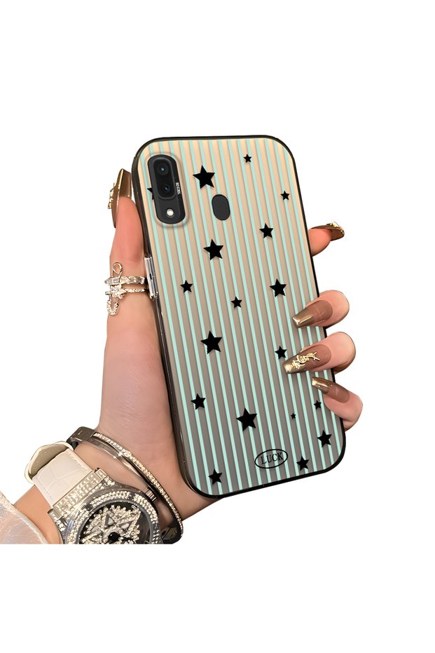 Samsung Galaxy A30/A20 Compatible Edge Striped Black Star Pattern Protective Case Acrylic Hard Back Silicon Edge