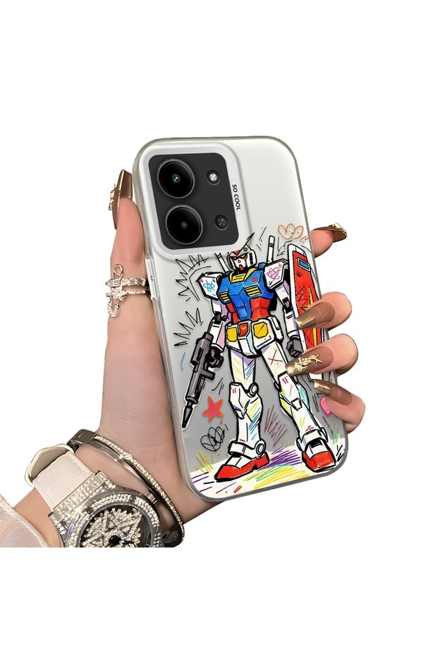 Xiaomi Redmi 15C 4g Compatible Hard Acrylic Back Silicone Edge Lens Protection Mechanical Robot Pattern Case