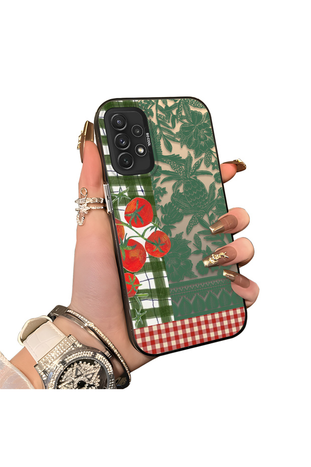 Samsung Galaxy A72 Compatible Acrylic Hard Back Panel with Silicone Edges Vegetable Flower Pattern Phone Case