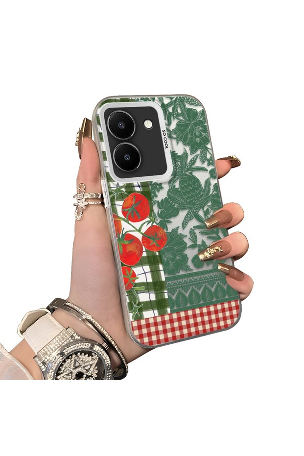 Vivo Y27 5G/Y27S Compatible Acrylic Hard Back Panel with Silicone Edges Vegetables Flowers Pattern Phone Case