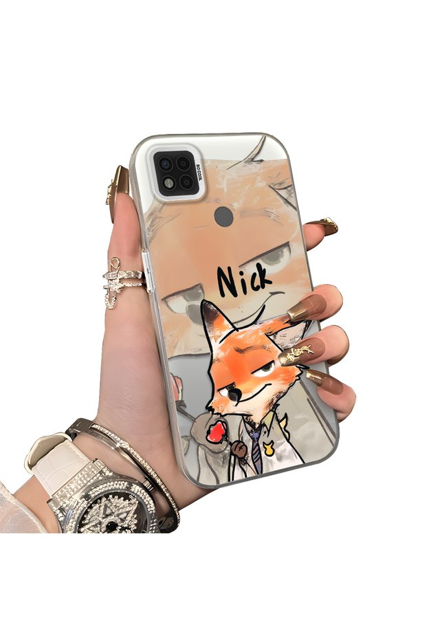Xiaomi Poco C31 Compatible Cartoon Fox Nick Patterned Case Acrylic Hard Back Silicon Edge