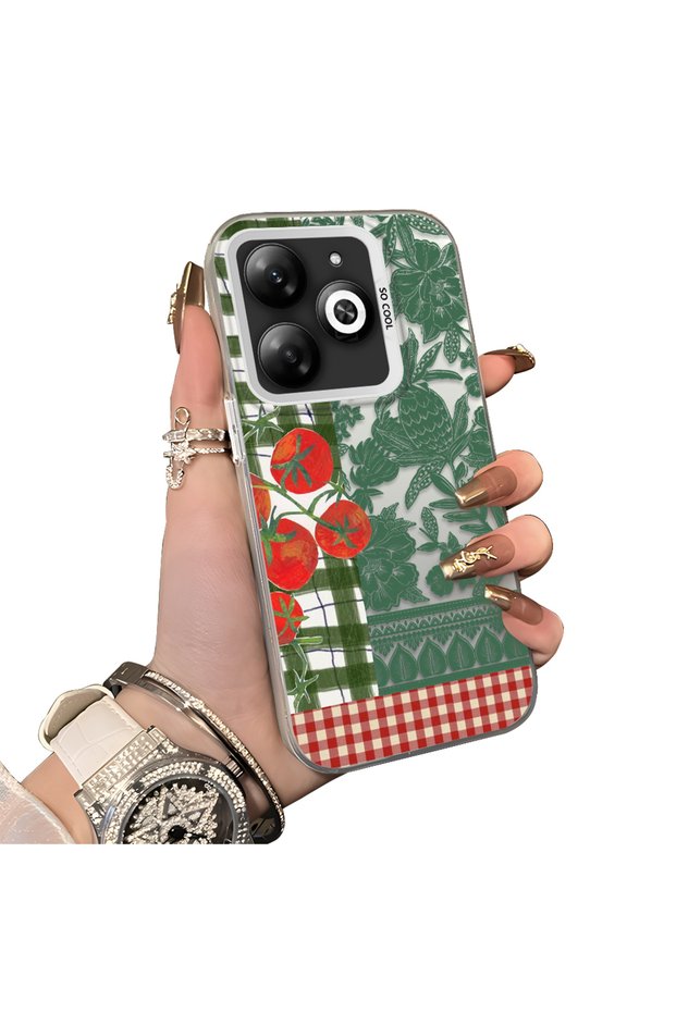 Tecno Spark 20 Compatible Acrylic Hard Back Panel with Silicone Edges Vegetable Flower Pattern Phone Case