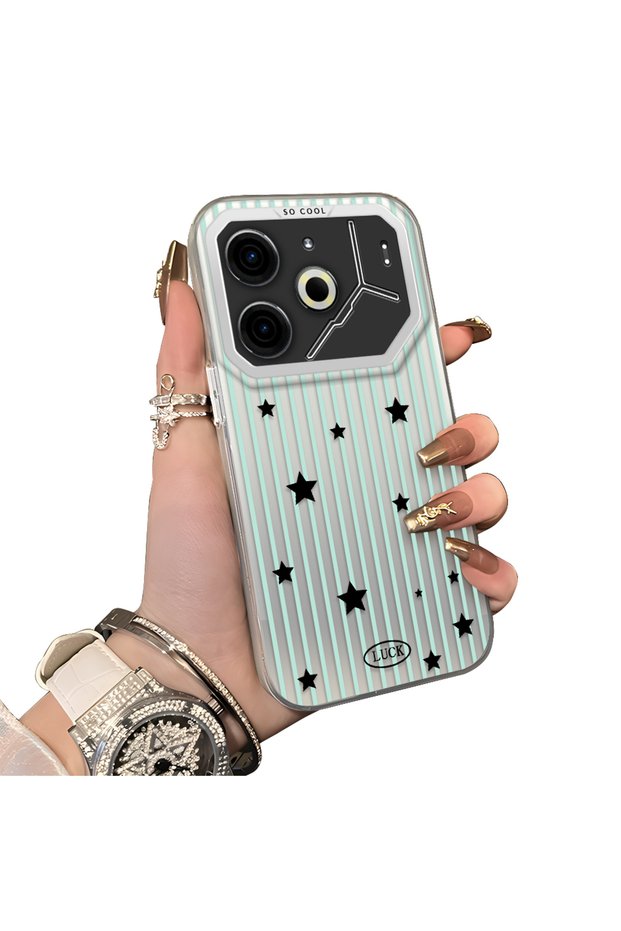 Tecno Pova 6/Pova 6 Pro 5g Compatible Edge Striped Black Star Pattern Protective Case Acrylic Hard Back Silicon Edge