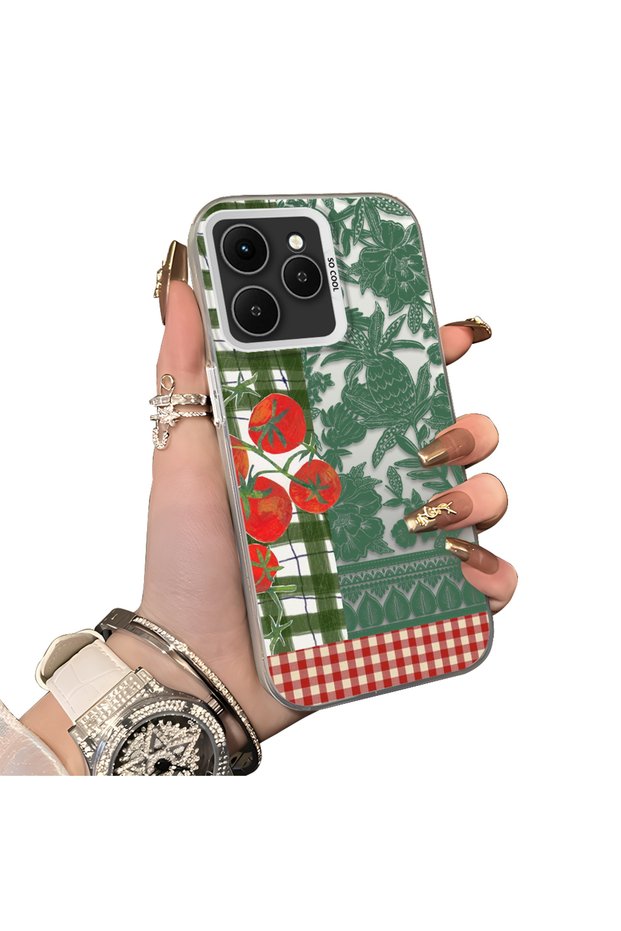 Tecno Spark 40 Compatible Acrylic Hard Back Panel with Silicone Edges Vegetable Flower Pattern Phone Case