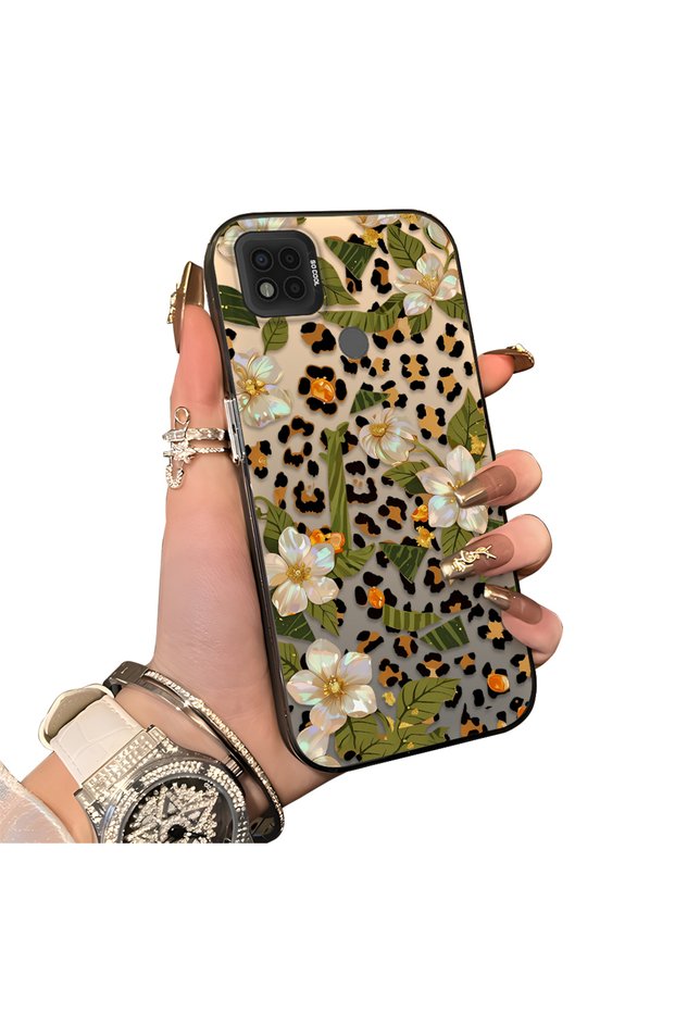 Xiaomi Poco C31 Compatible Aesthetic Floral-Leopard Pattern Case Acrylic Hard Back Silicone Edge