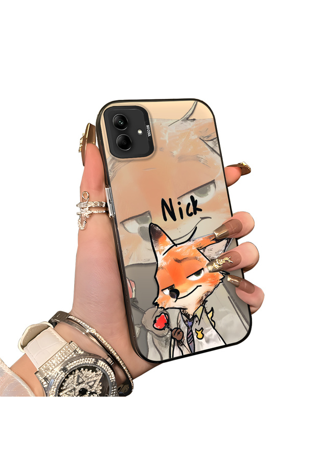 Samsung Galaxy A03/A04E/A04 Compatible Cartoon Fox Nick Patterned Case Acrylic Hard Back Silicon Edges