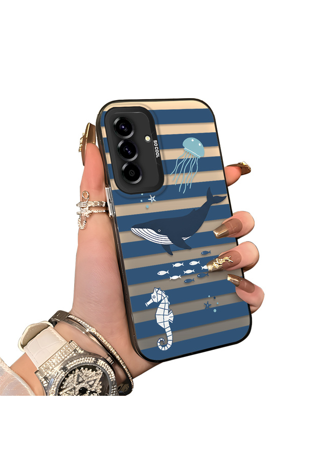 Samsung Galaxy A36/A56 Compatible Sea Creatures Whale Horse Seahorse Patterned Case Acrylic Back Cover Silicone Edge