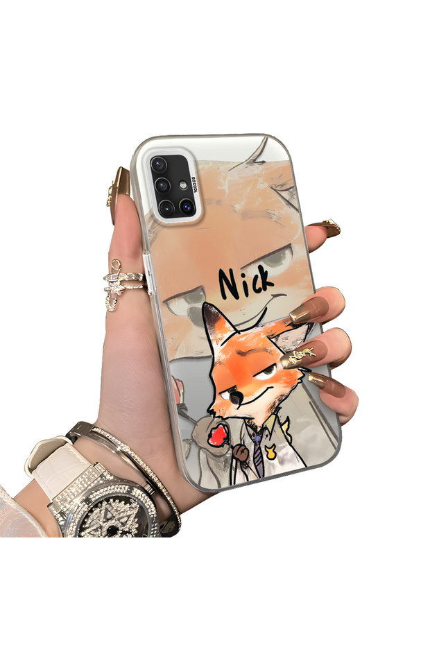 Samsung Galaxy A51 4g Compatible Cartoon Fox Nick Patterned Case Acrylic Hard Back Silicon Edges