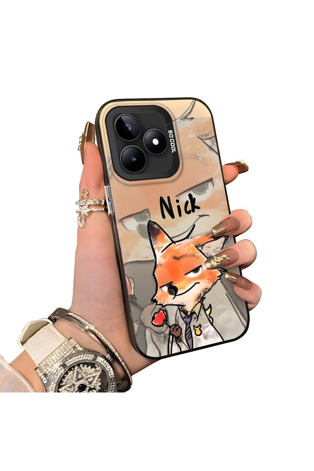 Realme Note 50 Compatible Cartoon Fox Nick Patterned Case Acrylic Hard Back Silicone Edge