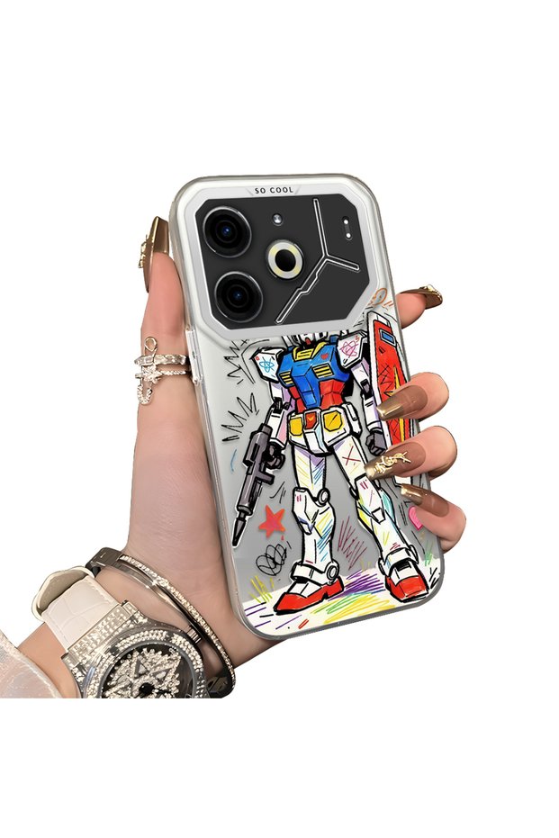 Tecno Pova 6/Pova 6 Pro 5g Compatible Hard Acrylic Back Silicone Edge Lens Protection Mechanical Robot Pattern Case