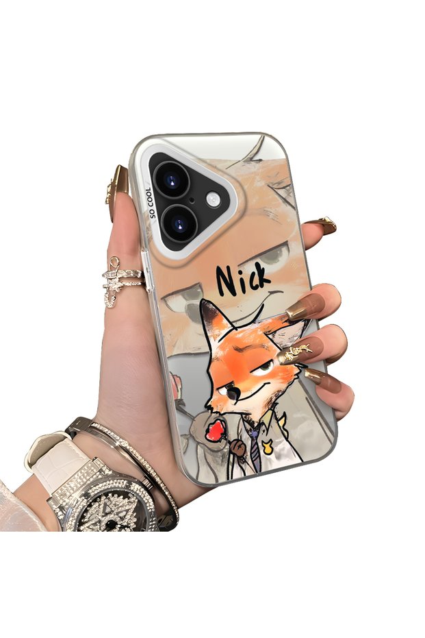 iPhone 17 Compatible Cartoon Fox Nick Patterned Case Acrylic Hard Back Silicone Edge