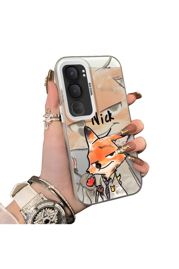 Vivo Y31/Y21D Compatible Cartoon Fox Nick Patterned Case Acrylic Hard Back Silicon Edges