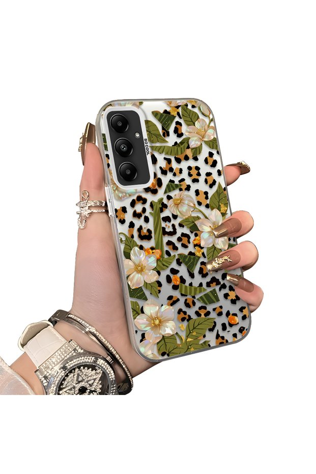 Samsung Galaxy A05S Compatible Aesthetic Floral-Leopard Pattern Case Acrylic Hard Back Silicone Edge