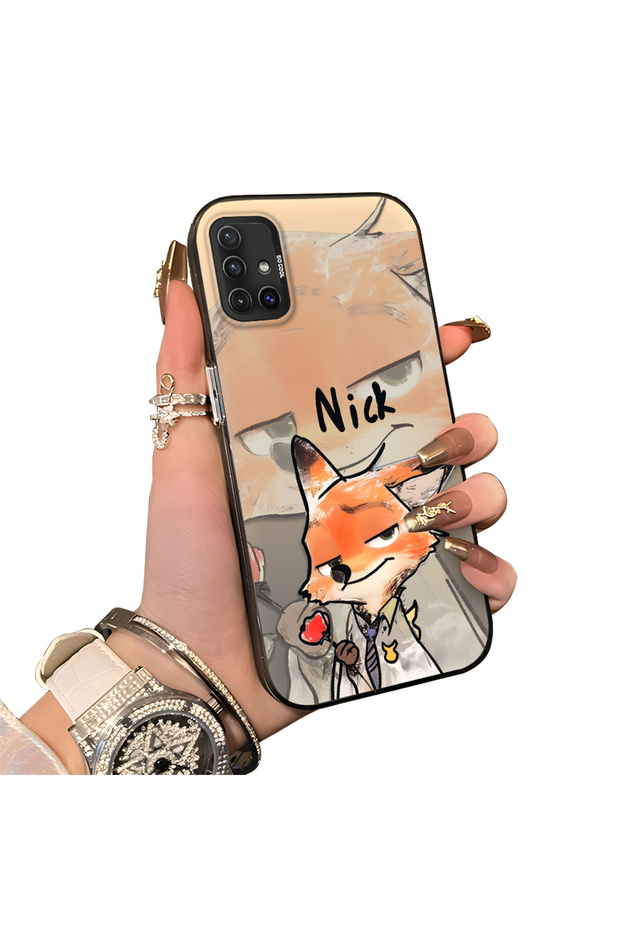 Samsung Galaxy A51 4g Compatible Cartoon Fox Nick Patterned Case Acrylic Hard Back Silicon Edges