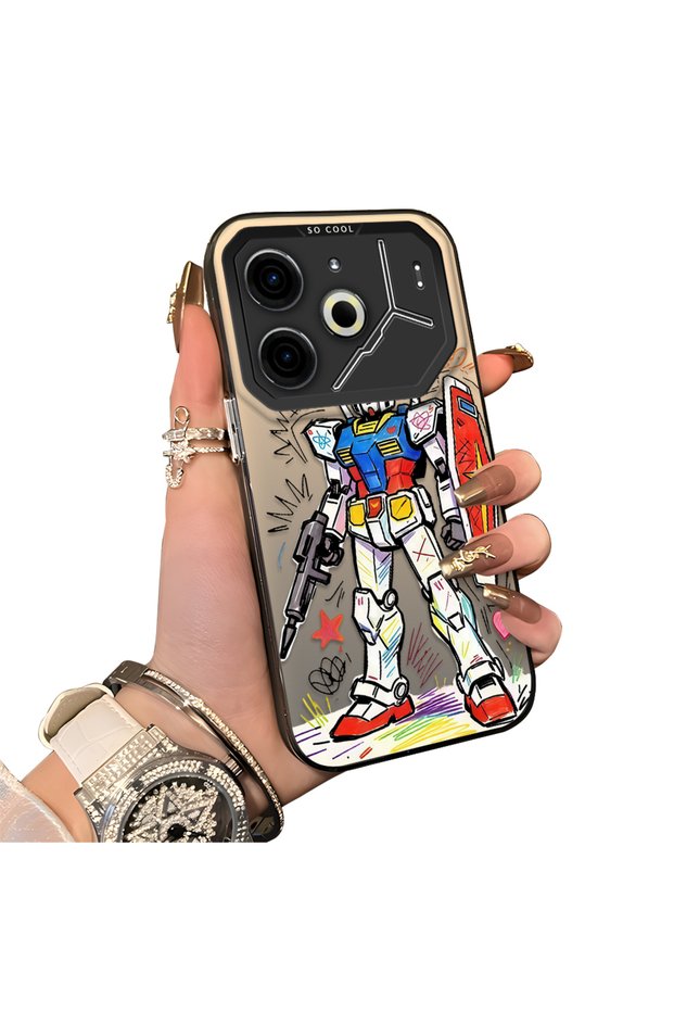 Tecno Pova 6/Pova 6 Pro 5g Compatible Hard Acrylic Back Silicone Edge Lens Protection Mechanical Robot Pattern Case