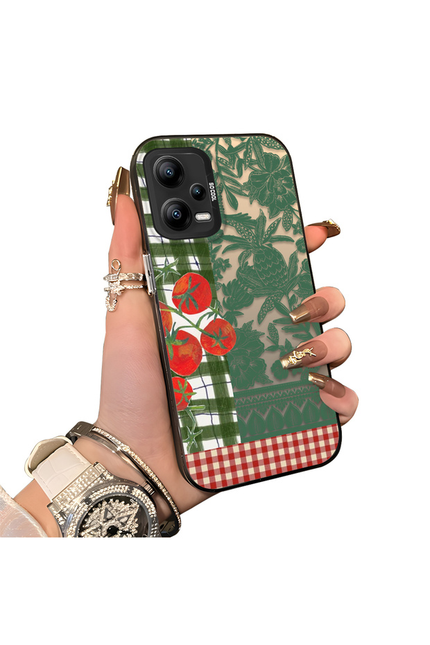 Xiaomi Redmi Note 12 5g Compatible Acrylic Hard Back Panel with Silicone Edges Vegetable Flower Pattern Phone Case