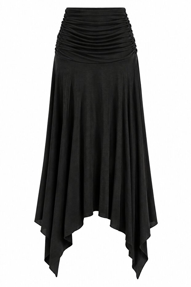 Black Draped Waist Asymmetrical Skirt - 2Y3366