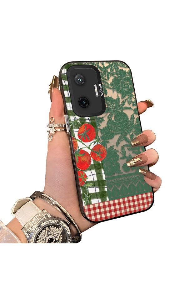 Xiaomi Poco F7 Compatible Acrylic Hard Back Panel with Silicone Edges Vegetable Flower Pattern Phone Case