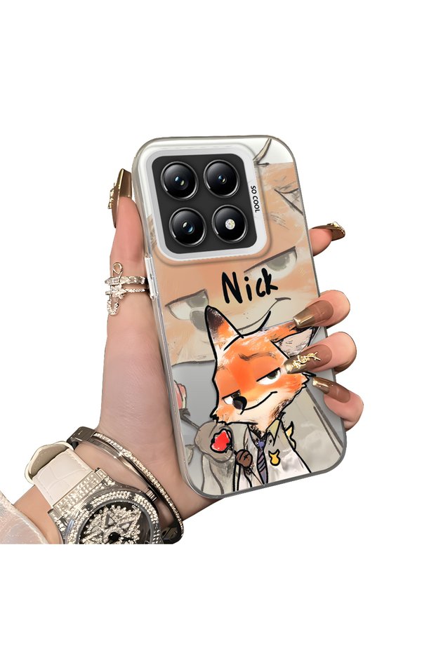 Xiaomi Mi 14t Pro Compatible Cartoon Fox Nick Patterned Case Acrylic Hard Back Silicone Edge