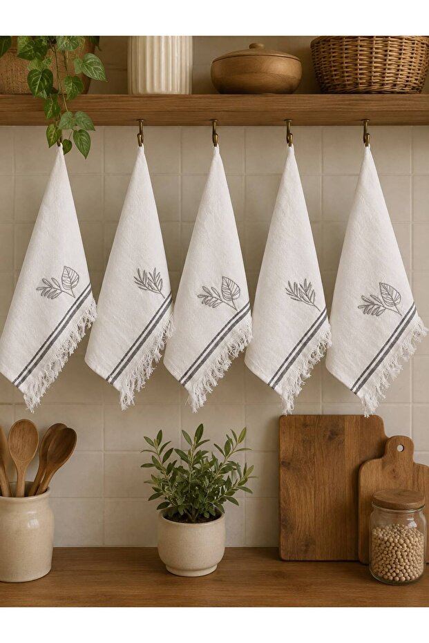 Çınar 40*60 100% Cotton 5-Piece Kitchen Towel White - Gray
