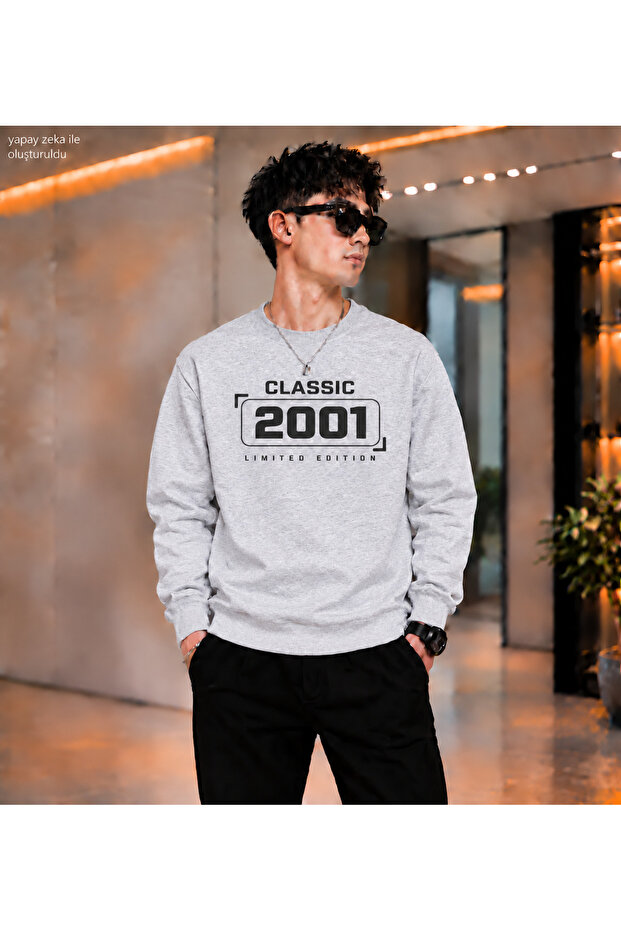 Men's Classic 2001 Limited Edition Printed Crew Neck Casual Regular Fit Sweatshirt