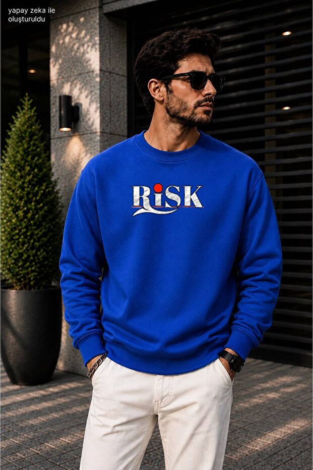Men's Risk Printed Crew Neck Casual Regular Fit Sweatshirt