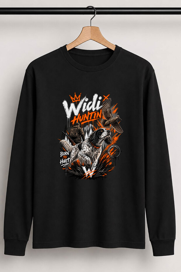 Men's Setter Hunting Dog and Retriever Printed Hunting Crew Neck Long Sleeve 24/1 T-Shirt