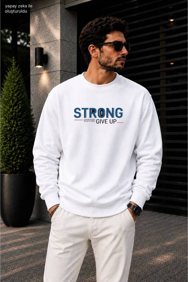 Men's Stay Strong Never Give up Motto Crew Neck Casual Regular Fit Sweatshirt