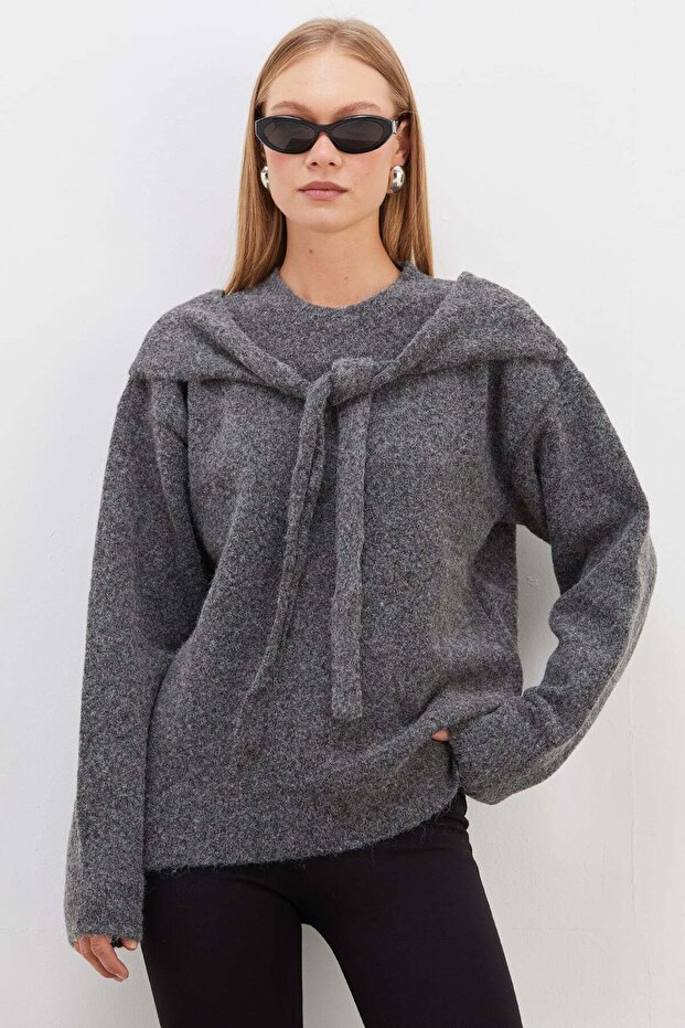 Shawl Tie Detail Casual Knitwear Sweater