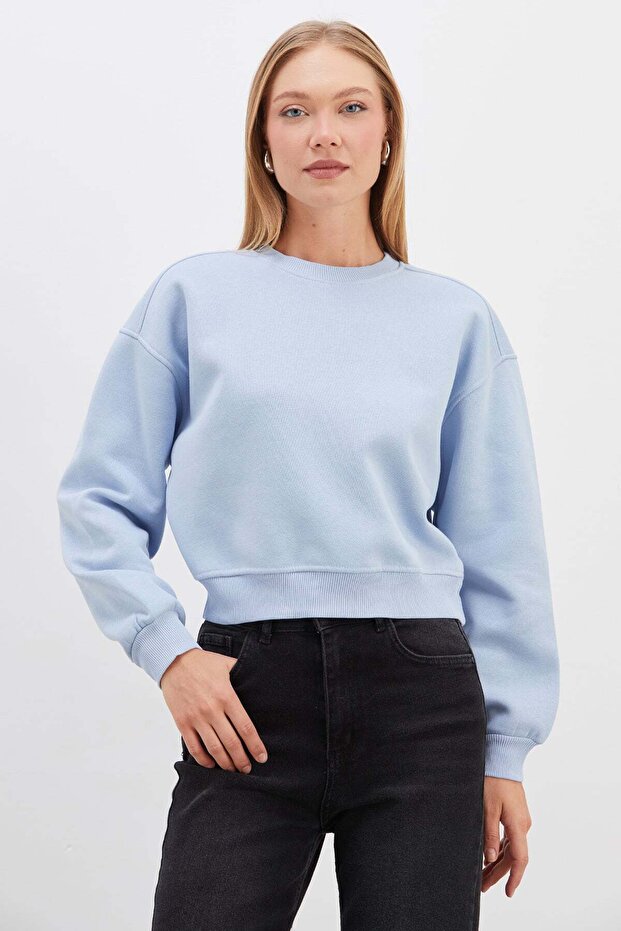 3 Thread Basic Ribbed Crop Sweatshirt