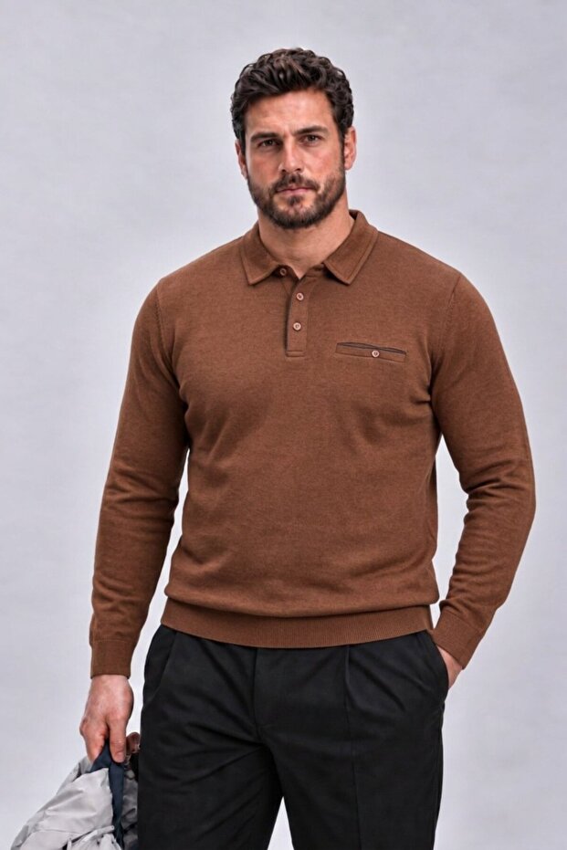 Men's Winter Large Size Pocket Polo Tile Sweatshirt
