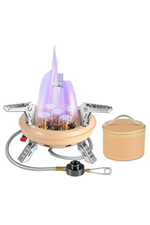 16000W Five-Core Fierce Camping Gas Stove with Foldable Windproof Pot Supports for Outdoor Cooking
