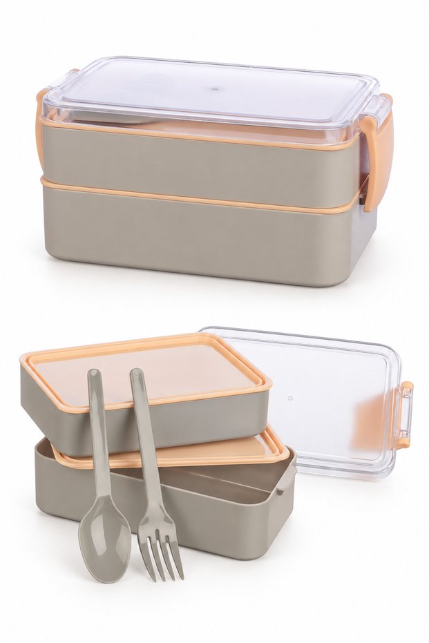 2 Layer Food Storage Container Lunch Box Set for Athletes, Dieters, Students, Camping, Picnics, School, Work, Expedition