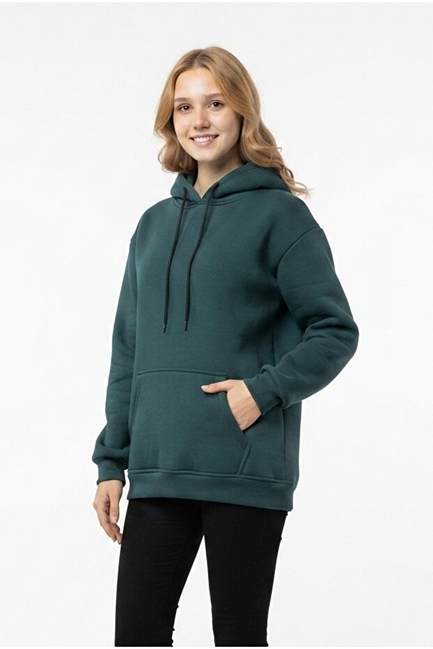Women's Hooded Pocketed Thick Casual Comfortable Cut Sweatshirt
