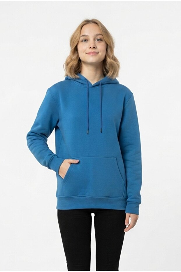 Women's Hooded Pocketed Thick Casual Comfortable Cut Sweatshirt