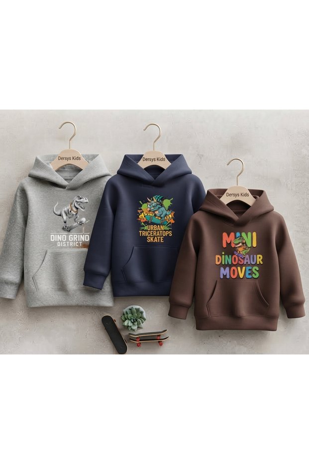 Dinosaur Design2 Hooded Boys' Cotton Sweatshirt
